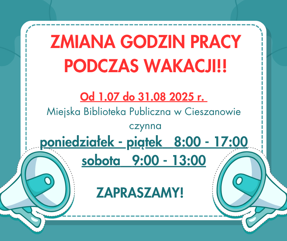 Zmiana godzin pracy biblioteki podczas wakacji