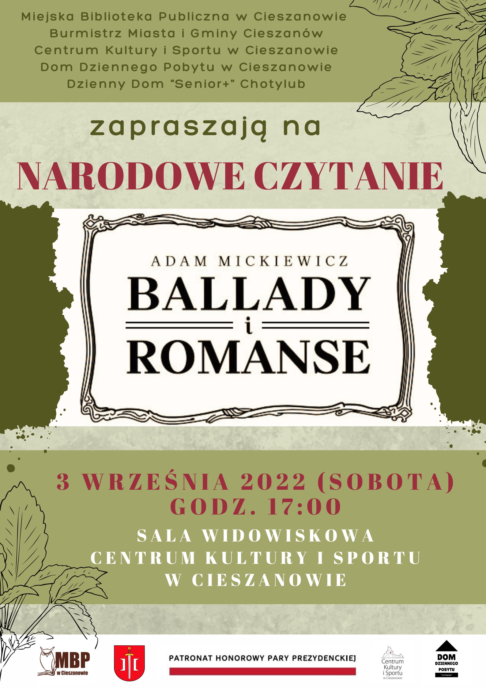 Zaproszenie na Narodowe Czytanie 2022 "Ballady i romanse" Adama Mickiewicza