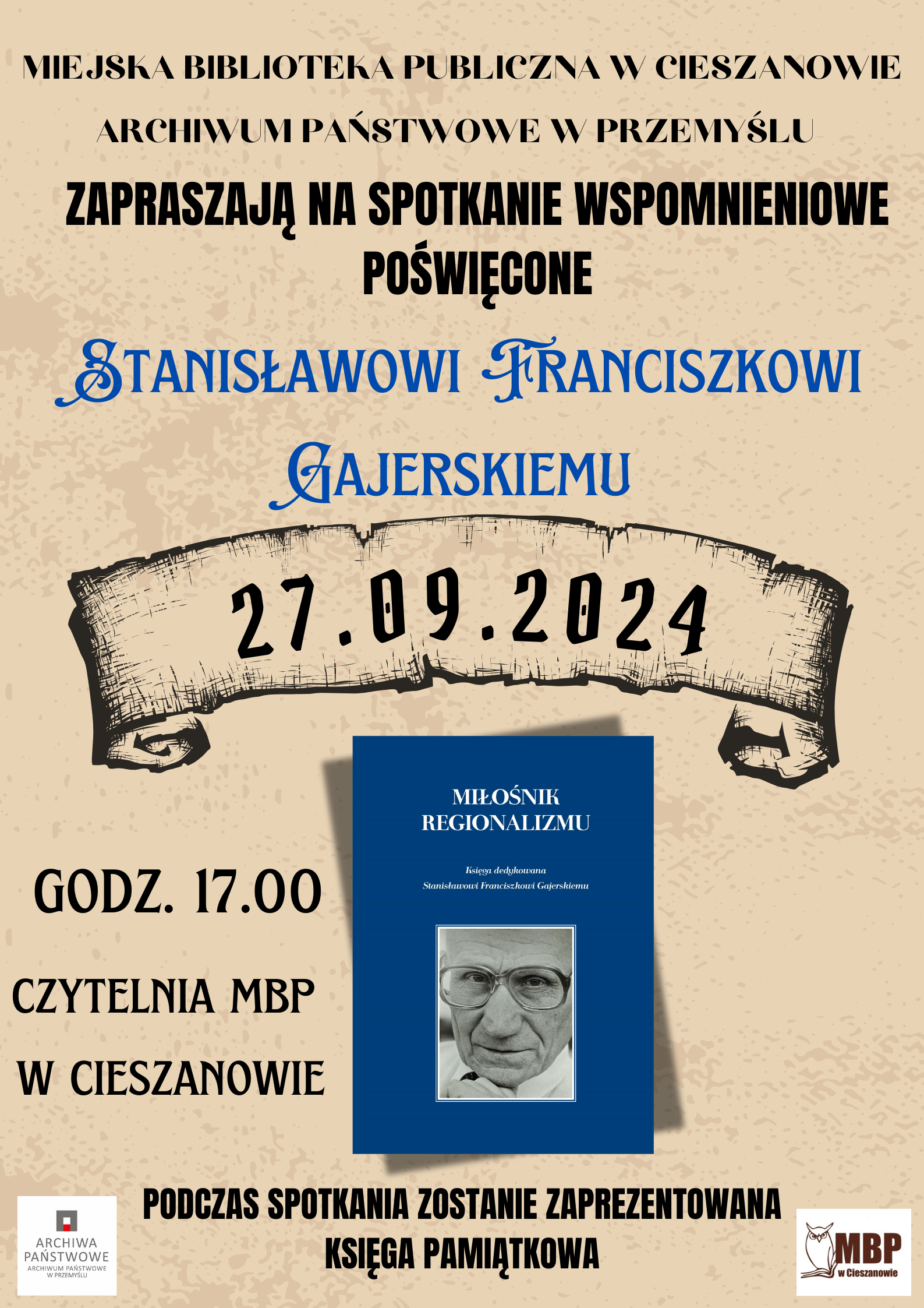 Zaproszenie na spotkanie wspomnieniowe poświęcone Stanisławowi Franciszkowi Gajerskiemu