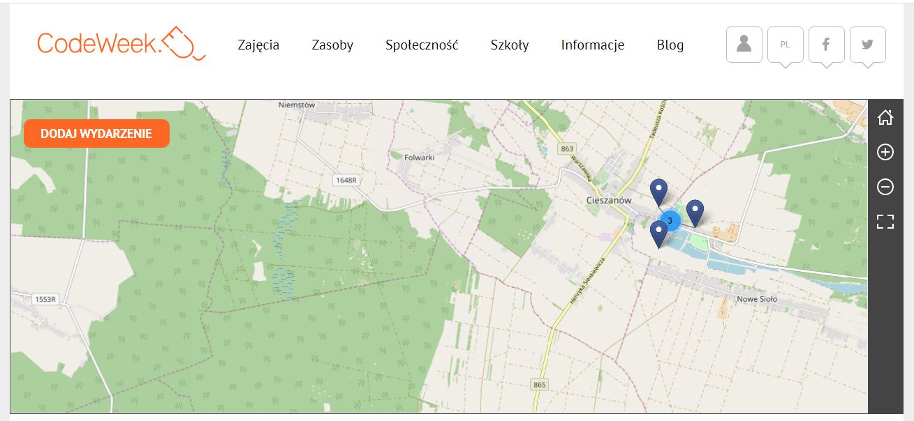 mapa inicjatyw codeweek z wydarzeniami z cieszanowa
