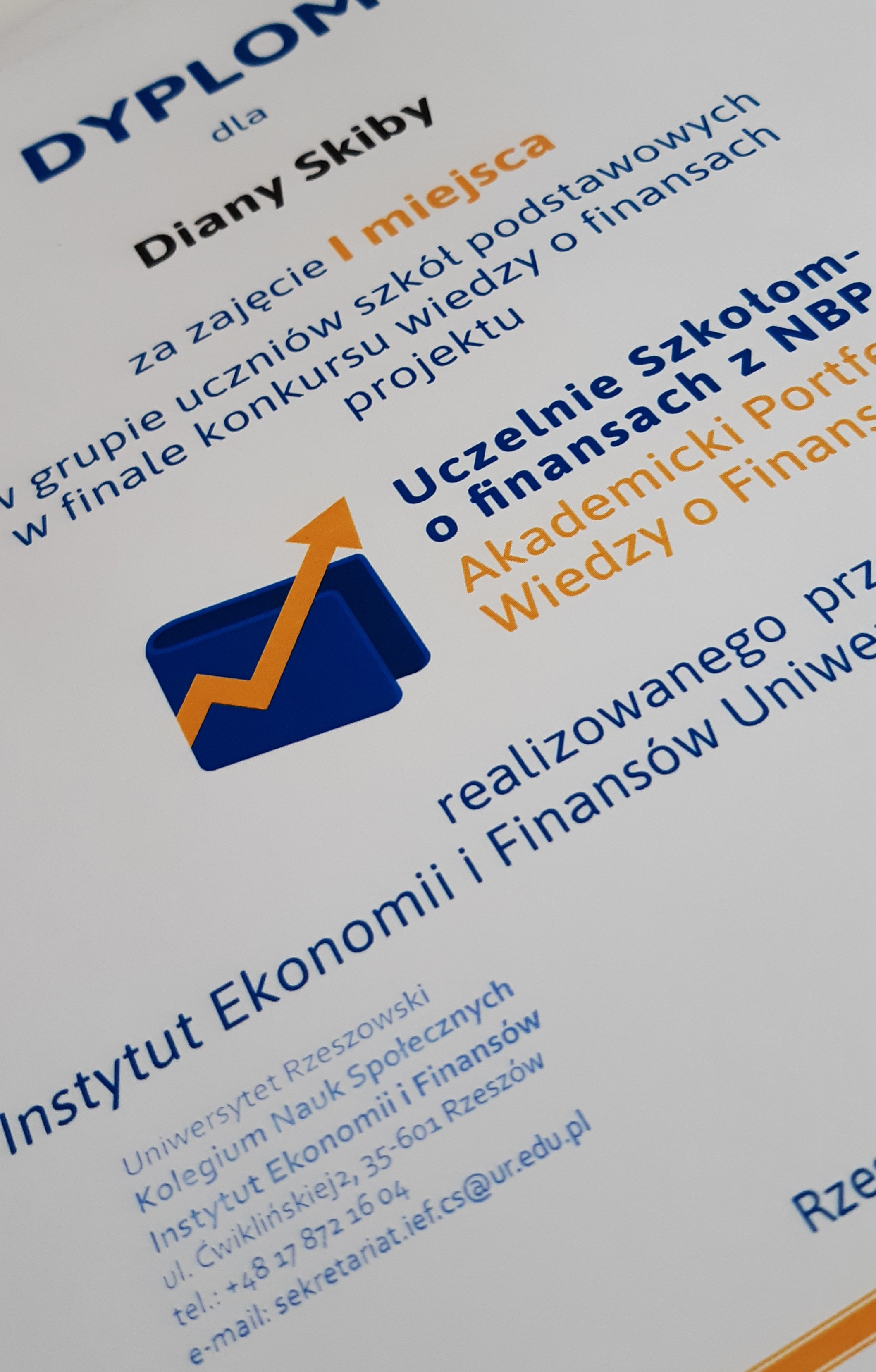I miejsce - Finał konkursu wiedzy o finansach.