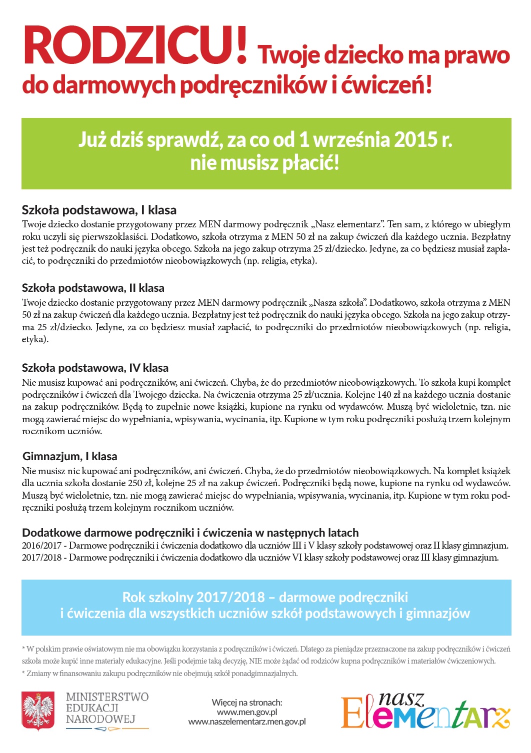 Informacja o darmowych podręcznikach
